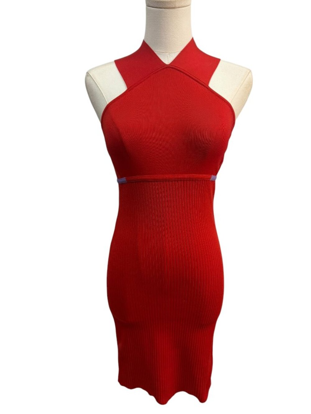 Like New Hervé by Hervé Léger Red Bandage Halter Bodycon Dress XS